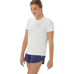 Asics T-shirt Et Manches Longues Running^Nagino Graphic Run SS Top Blanc