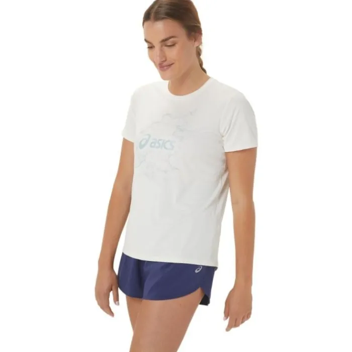 Asics T-shirt Et Manches Longues Running^Nagino Graphic Run SS Top Blanc
