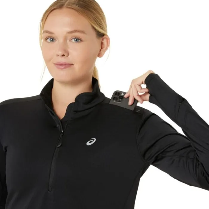 Asics T-shirt Et Manches Longues Running^Road Winter 1/2 Zip Midlayer Noir