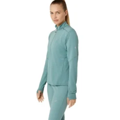 Asics T-shirt Et Manches Longues Running^Road Winter 1/2 Zip Midlayer Vert