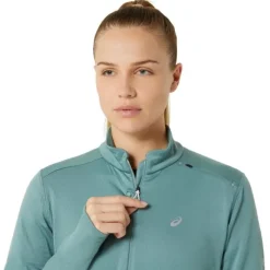 Asics T-shirt Et Manches Longues Running^Road Winter 1/2 Zip Midlayer Vert