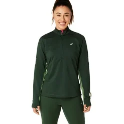 Asics T-shirt Et Manches Longues Running^Winter Run 1/2 Zip Midlayer Vert