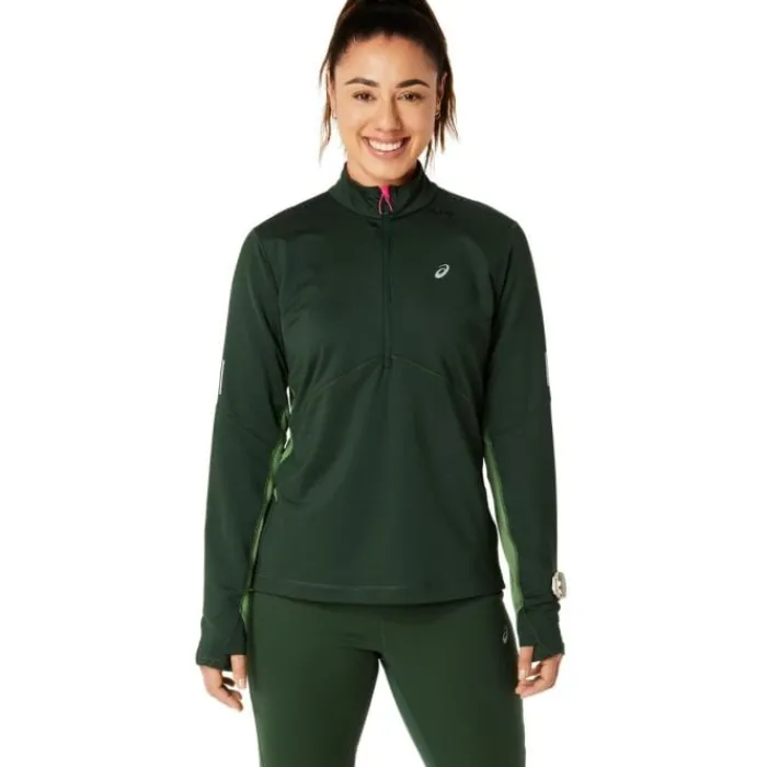 Asics T-shirt Et Manches Longues Running^Winter Run 1/2 Zip Midlayer Vert