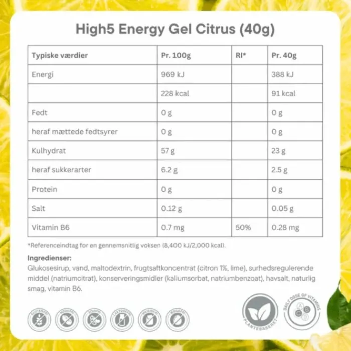 High5 Nutrition Sportive^Energy Gel Citrus - Box 20x40g Blanc