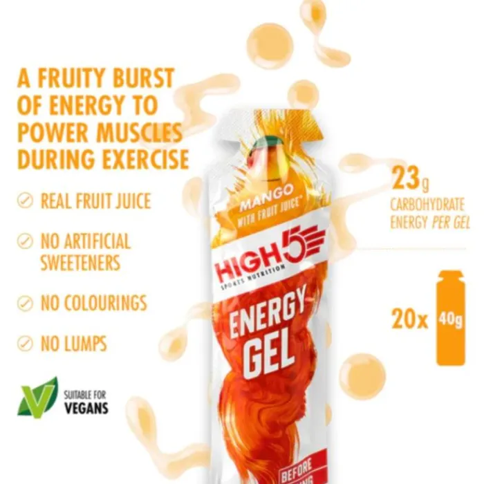 High5 Nutrition Sportive^Energy Gel Mango - Box 20x40g Blanc