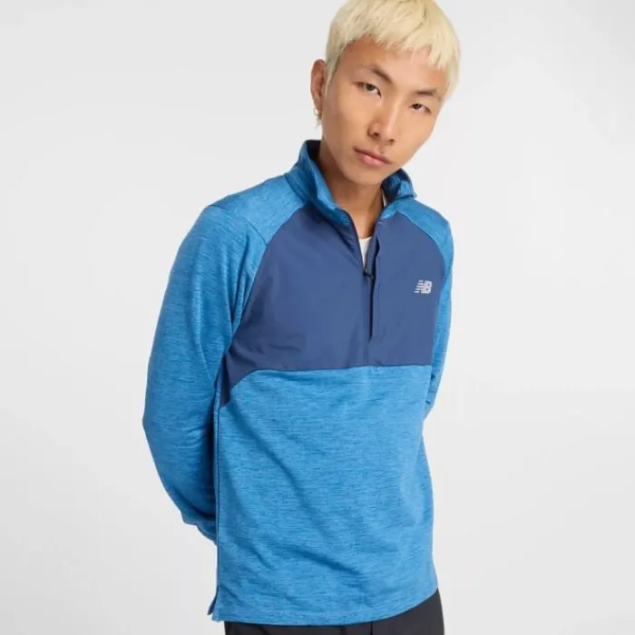 New Balance T-shirt Et Manches Longues Running^Athletics Heat Grid 1/2 Zip Bleu