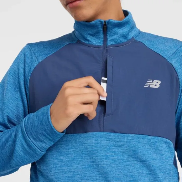 New Balance T-shirt Et Manches Longues Running^Athletics Heat Grid 1/2 Zip Bleu