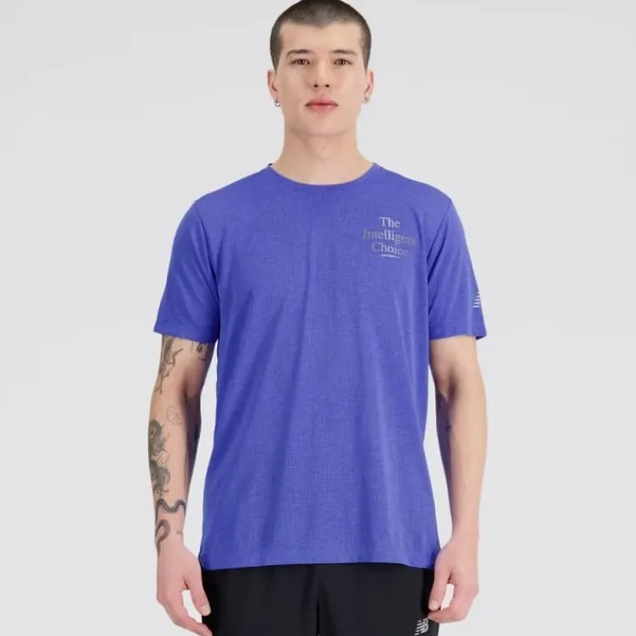 New Balance T-shirt Et Manches Longues Running^Graphic Impact Run Short Sleeve Bleu