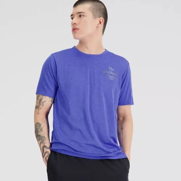 New Balance T-shirt Et Manches Longues Running^Graphic Impact Run Short Sleeve Bleu