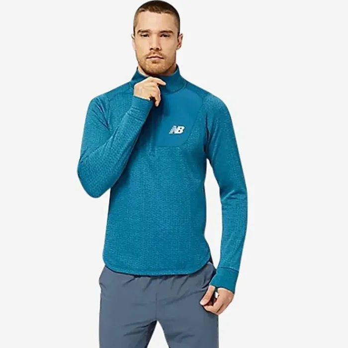 New Balance T-shirt Et Manches Longues Running^NB Heat Grid Half Zip Bleu