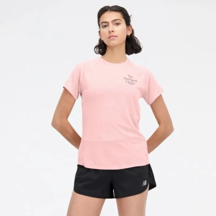 New Balance T-shirt Et Manches Longues Running^Printed Impact Run Short Sleeve Rose