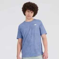 New Balance T-shirt Et Manches Longues Running^Speed Jacquard Short Sleeve Bleu