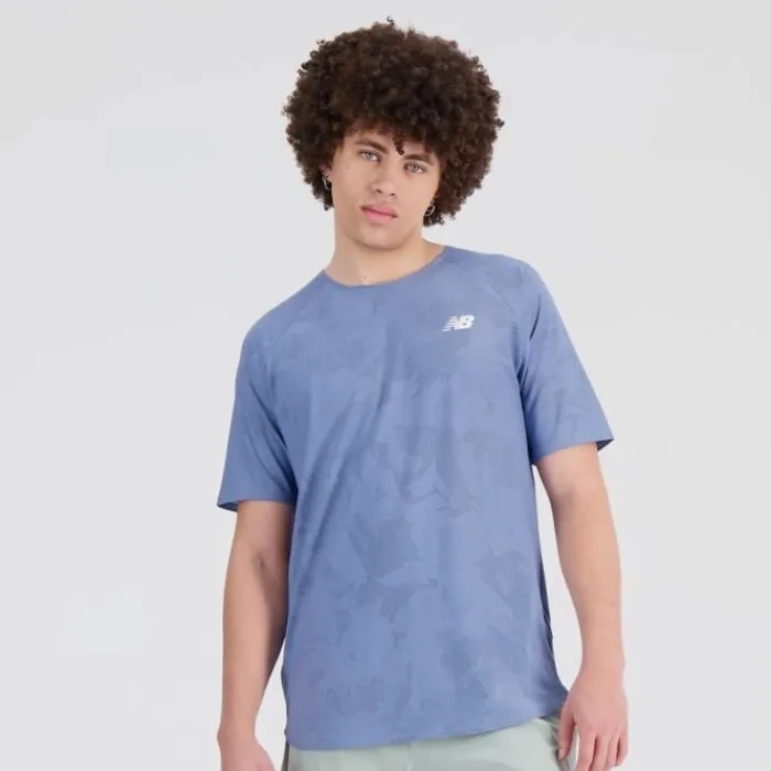 New Balance T-shirt Et Manches Longues Running^Speed Jacquard Short Sleeve Bleu