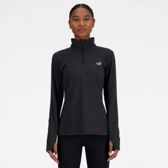 New Balance T-shirt Et Manches Longues Running^Sport Essentials Space Dye Quarter Zip Noir