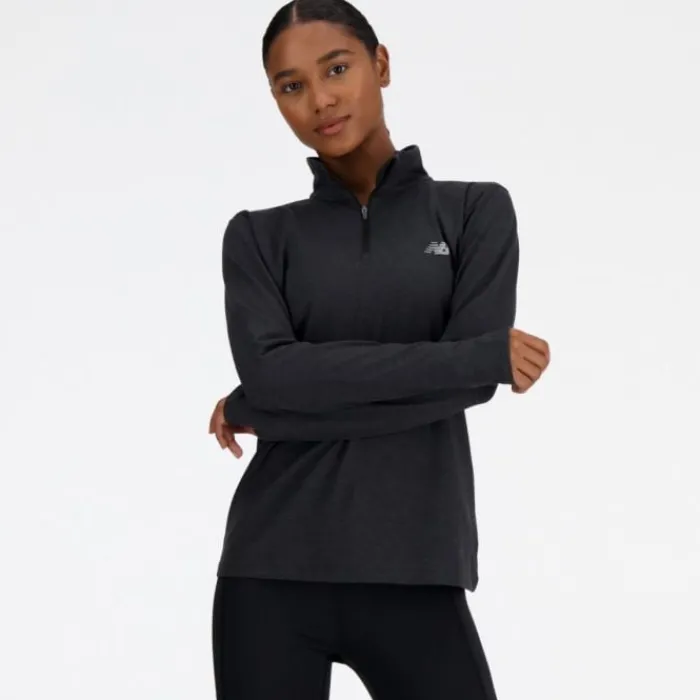 New Balance T-shirt Et Manches Longues Running^Sport Essentials Space Dye Quarter Zip Noir