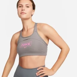 Nike Brassière De Sport^Dri Fit Swoosh Medium Support Bra Gris