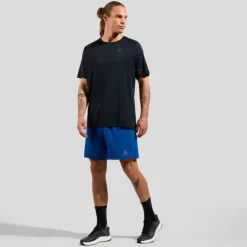 Odlo T-shirt Et Manches Longues Running^Essential Print T-Shirt Crew Neck Noir