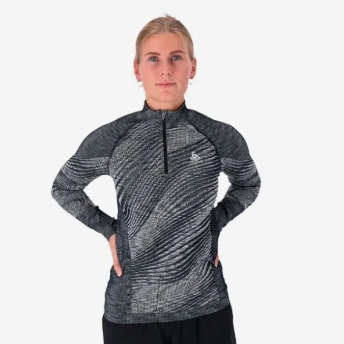 Odlo T-shirt Et Manches Longues Running^Top Turtle Neck Long Sleeve ½ Zip Noir