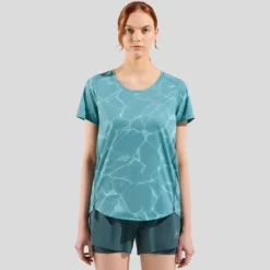 Odlo T-shirt Et Manches Longues Running^Zeroweight Chill-Tec Print T-Shirt Crew Neck Vert