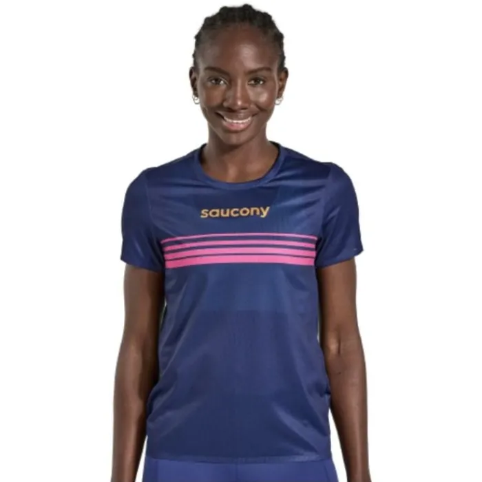 Saucony T-shirt Et Manches Longues Running^Elite Short Sleeve Bleu