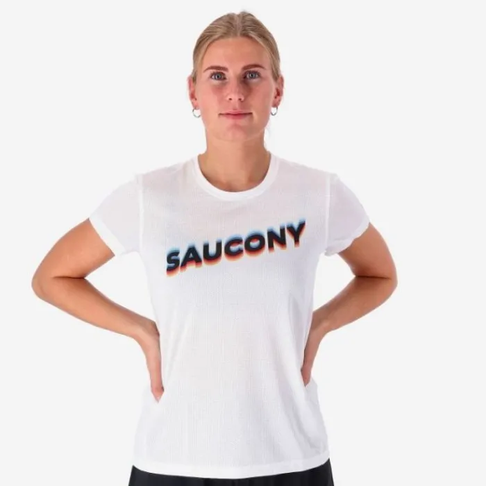 Saucony T-shirt Et Manches Longues Running^Stopwatch Graphic Short Sleeve Blanc
