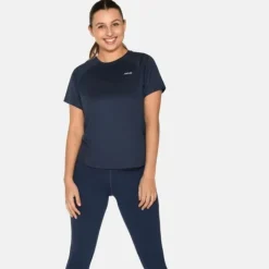 Zebdia T-shirt Et Manches Longues Running^Chest Print Sports SS Tee Bleu